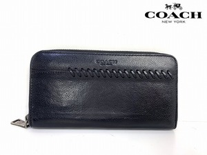 良品★送料無料★ COACH コーチ メンズ ベースボール ステッチ レザー 長財布 ブラック