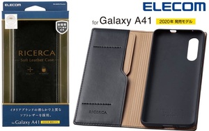 Galaxy A41手帳型ケース ギャラクシーA41ソフトレザーカバー ポケット付 イタリア製レザーネロ PM-G202PLFYILBK エレコム 衝撃吸収