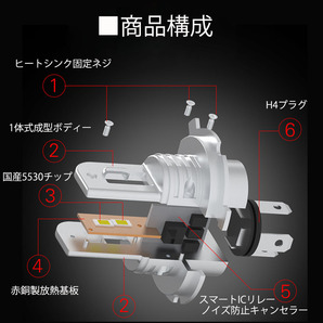 LEDヘッドライト バイク H4/HS1 直流専用 DC12V 7300ルーメン 6000K ホワイト ファンレス 車検対応 単品 1本 1年保証の画像3