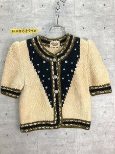 おしゃれ！MADAM JOCONDE マダム ジョコンダ 肩パッド ビジュー付き 半袖 ニット ジャケット 羽織り クラシカル レトロ 古着 ユーズド