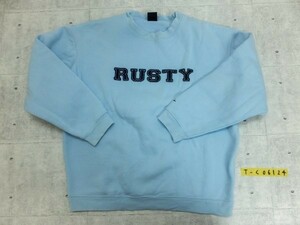 RUSTY ラスティ ロゴワッペン付き 裏起毛 トレーナー トップス プルオーバー カジュアル アメカジ 合わせやすい 古着 ユーズド スポカジ