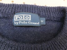 Polo by POLO GROUND ポログラウンド メンズ ワンポイント刺繍 ウールニットセーター M 紺_画像2