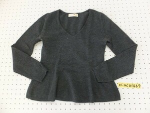 ( free shipping )rich lady's cashmere MIX frill switch V neck knitted so- dark gray 