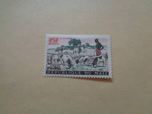 マリ切手　1961年　 Agriculture and Art（農業とアート？）　牛と羊　　0.50F