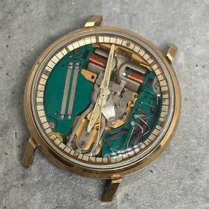 ◆外観良品◆希少◆ BULOVA ACCUTRON ブローバ アキュトロン 音叉時計 ゴールドベゼル クォーツ メンズ腕時計 スケルトン