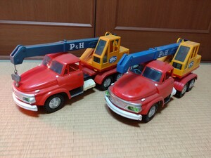 ボンネットトラック　ビッグサイズ２台セット　昭和玩具　ブリキ自動車　クレーン車　レトロ玩具　ビンテージトイ　ふそうトラック