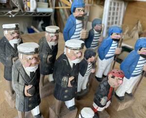 まとめて12体セット◆ビンテージ・木製人形-船長・船乗り、キャプテン、海賊、（帆船・看板・マリン雑貨）木彫り、海、