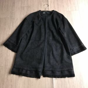 100円スタート□ ZARA ザラ　スエードタッチ　前開き　カーディガン　コート　フリンジ