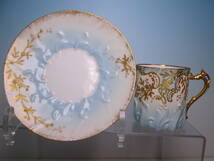 ☆Limoges リモージュ 金彩ブルー 手描き花文 カップ&ソーサー_画像1