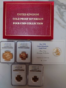 １９９８年 イギリス　プルーフ　金貨　４枚セットＮＧＣ PR ６９ ７０ アンティークコイン　元箱　保証書付