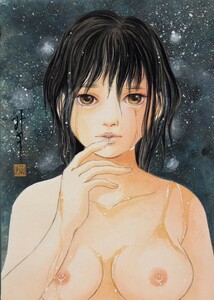 人気イラストレーター　藤井操　裸婦美少女を描く　【真作】美人画