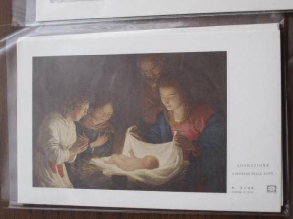 Bild★Gerard van Honthorst Jungfrau Maria verehrt das Jesuskind★Weihnachtskarte mit christlicher Malerei, Antiquität, Sammlung, Drucksache, Andere