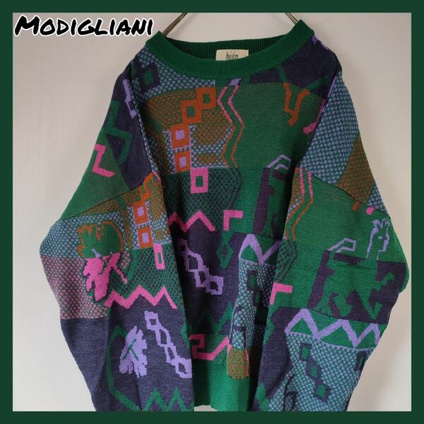 Modigliani モルディアーニ ニット セーター イタリア製 幾何学 古着