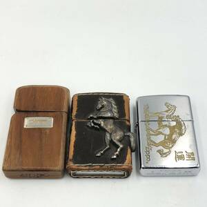 12.1NO-E923★ZIPPO 3点★ジッポ ジッポー 革巻き 馬 開運 木 オイルライター lighter 喫煙具 DA8/DB3