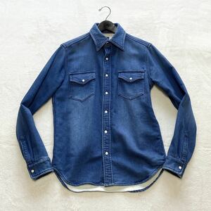 9280 美品!! BEAMS HEART ビームス ハート ストレッチ 長袖 デニム シャツウエスタン シャツ ストレッチ 快適 メンズ ブルー 青 S!!