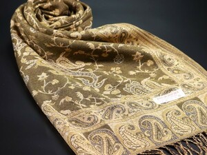 WINTER PASHMINAS◆KV-3075 極上 パシュミナ【ライトグリーン系/Ivy Paisley】大判 ストール/マフラー Scarf/ Stall