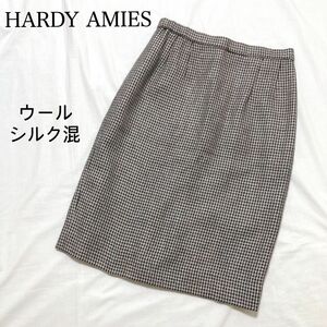 ハーディエイミス HARDY AMIES★大人上品 ラメ糸 ウール シルク ラメ糸 ひざ丈スカート