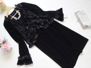  new goods *so jet SOGGETTO* large size L* velour. brilliant . frill bolero * black / black color * jacket / cardigan * wedding, party 