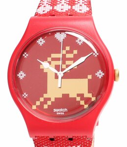 美品 スウォッチ 腕時計 トナカイ RED KNIT レッド ニット SUOZ172S クリスマス限定 2013年 クオーツ レッド [0502]