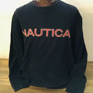 ノーティカ　NAUTICA L 裏起毛　ビッグロゴ刺繍　スウェット　トレーナー　ネイビー