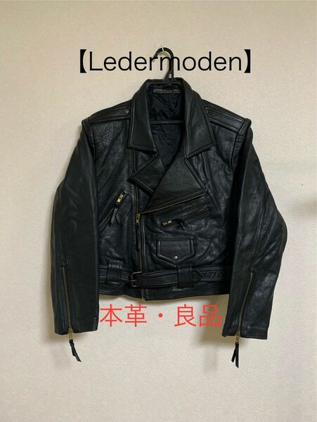 【Ledermoden】ダブルライダース レザー 本革38 M/L 黒ブラック良品