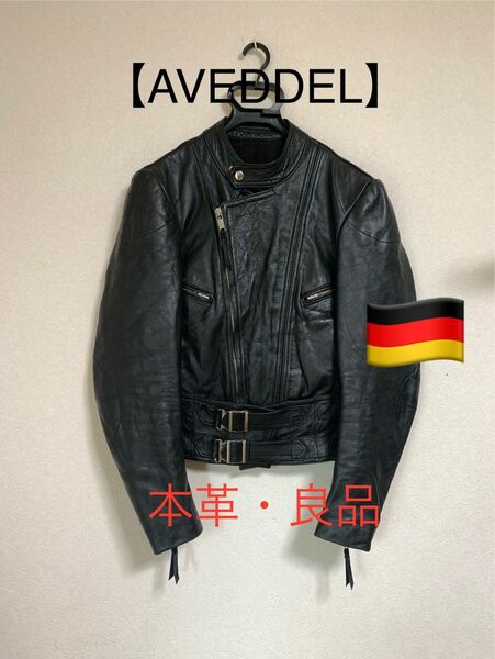 【AVEDDEL】セミダブルライダースジャケット ドイツ 黒 本革 M/L良品