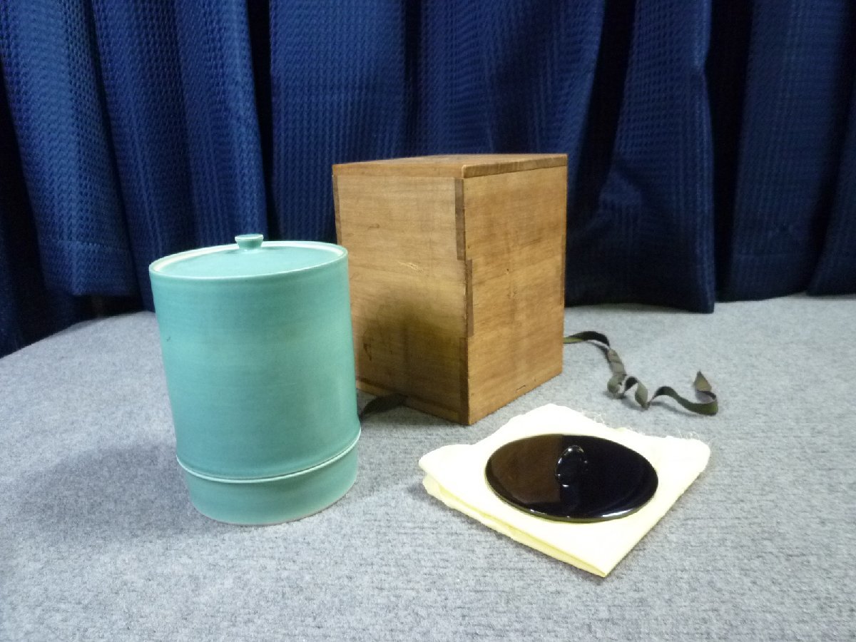 △ 新開寛山 造 若竹 水指 共箱入り 茶道具 △ ③ 茶道具