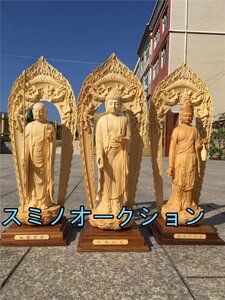 観世音菩薩 ★大勢至菩薩★ 阿弥陀仏 彫刻工芸品 職人手作り 檜木 仏教美術