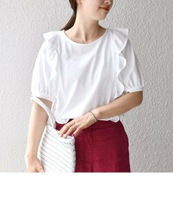 SHIPS Ships 22SS volume frill TEE shoulder from hem .... front after volume frill . feature woman ...* soft feeling cotton. texture (fabric) .*