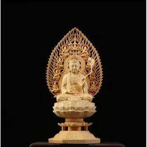 綺麗 総檜材 仏教工芸品 木彫仏教 精密彫刻 仏師で仕上げ品 大勢至菩薩像 檜木 高約28cm