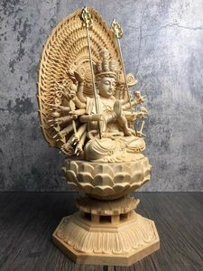 木彫仏像 千手観音菩薩 観音像 檜木 彫刻工芸品 仏師で仕上げ品