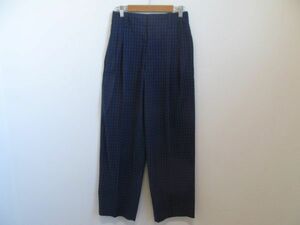 (55484)UNIQLO　MARNI　ユニクロ　マルニ　ワイド　フィット　タック　パンツ　チェック　ブルー　XS　未使用　保管品