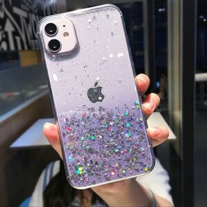 【iPhone15Plus用】キラキラ流れる流砂iPhoneケース(パープル)