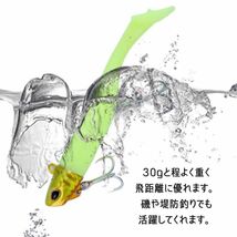 ワーム ジグヘッド ソフトルアー ヒラメ シーバス マゴチ 根魚 シャッドテール フラットフィッシュ タチウオ 30g 3個セット_画像3