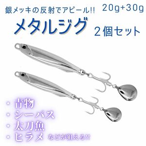 メタルジグ 2個セット ルアー 青物 釣り具 シーバス ショアジギング ヒラメ タチウオ マゴチ サワラ 20g 30g