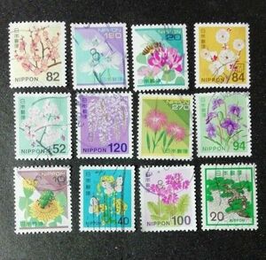 使用済みの日本記念切手12枚まとめ売り花のシリーズ