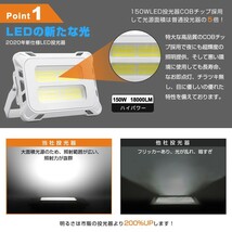 即納!2個 超強力 18000lm スイッチ付きLED投光器 150W COB LED 投光器 AC80-150V 作業灯 屋外 照明 送料込 mla-150c_画像2