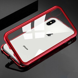 【新品】iPhoneケース スマホケース iPhoneXR用カバー スカイケース 両面ガード 両面保護 本体ガード マグネットタイプ バンパーレッド