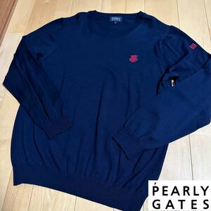 パーリーゲイツ6★毛100%セーター サイズ6 薄手 メンズ 美品 ロゴ刺繍 高級ゴルフブランド 