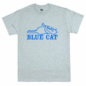 [Sサイズ]Blue Cat（ブルー・キャット） Records by Red Bird ロゴTシャツ ラッパ猫 ネコ グレー