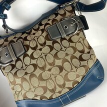 【77】 COACH コーチ ショルダーバッグ シグネチャー 3574 ソフトダッフル ジャガード×レザー ブラウン レディース 人気_画像2