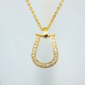 [77] K18 horseshoe *. iron pendant top ... ....... dressing up Kirakira D0.24ct 1.3×1.5cm 1.7g (1148)