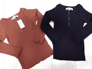 新品未使用タグ付き グローバルワークス GLOBAL WORK 女の子 長袖 リブニット カットソー まとめ売り 洗い替え 90cm 2着セット