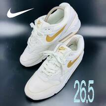 【Cランク】【現状品】【エアクッション良好】【洗濯除菌済】NIKE　AIR　MAX 90/1　WHITE-METALLIC-GOLD (AJ7695-102)　26.5　US8.5_画像1