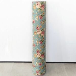 【ロール売り】1円 中綿 キルティング 生地 幅110cm 9m アンティーク ヴィンテージ 薔薇 バラ 花柄 水色 布 手工芸 ハンドメイド #490