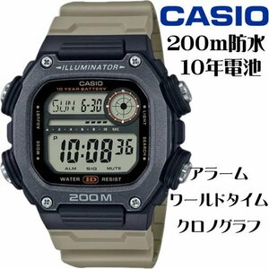 新品1円 逆輸入カシオ 最新作 10年電池搭載 200m防水 カーキ ワールドタイム＆クロノグラフ＆アラーム腕時計 新品 CASIO メンズ 日本未発売