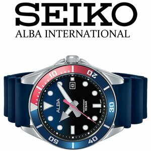 新品1円 逆輸入セイコーALBA 美しいレッド＆ブルー 100m防水 スポーティ ラバーベルト メンズ激レア日本未発売アルバ SEIKO 腕時計