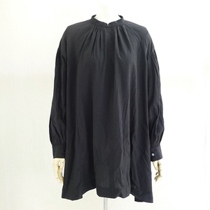 S4 yuni ユニ ギャザー ふんわり バックボタン スタンドカラー ブラウス ブラック 黒 長袖 シャツ