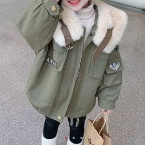 韓国 子供服 コート ジャケット 裏 ボア カーキ 冬 100cm 新品未使用 ミリタリージャケット