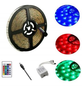 LED лента свет RGB с дистанционным пультом 12V 5M 3528SMD белая основа 300 полосный водонепроницаемый разрез возможно двусторонний лента есть правильный поверхность люминесценция LED лента DD100set